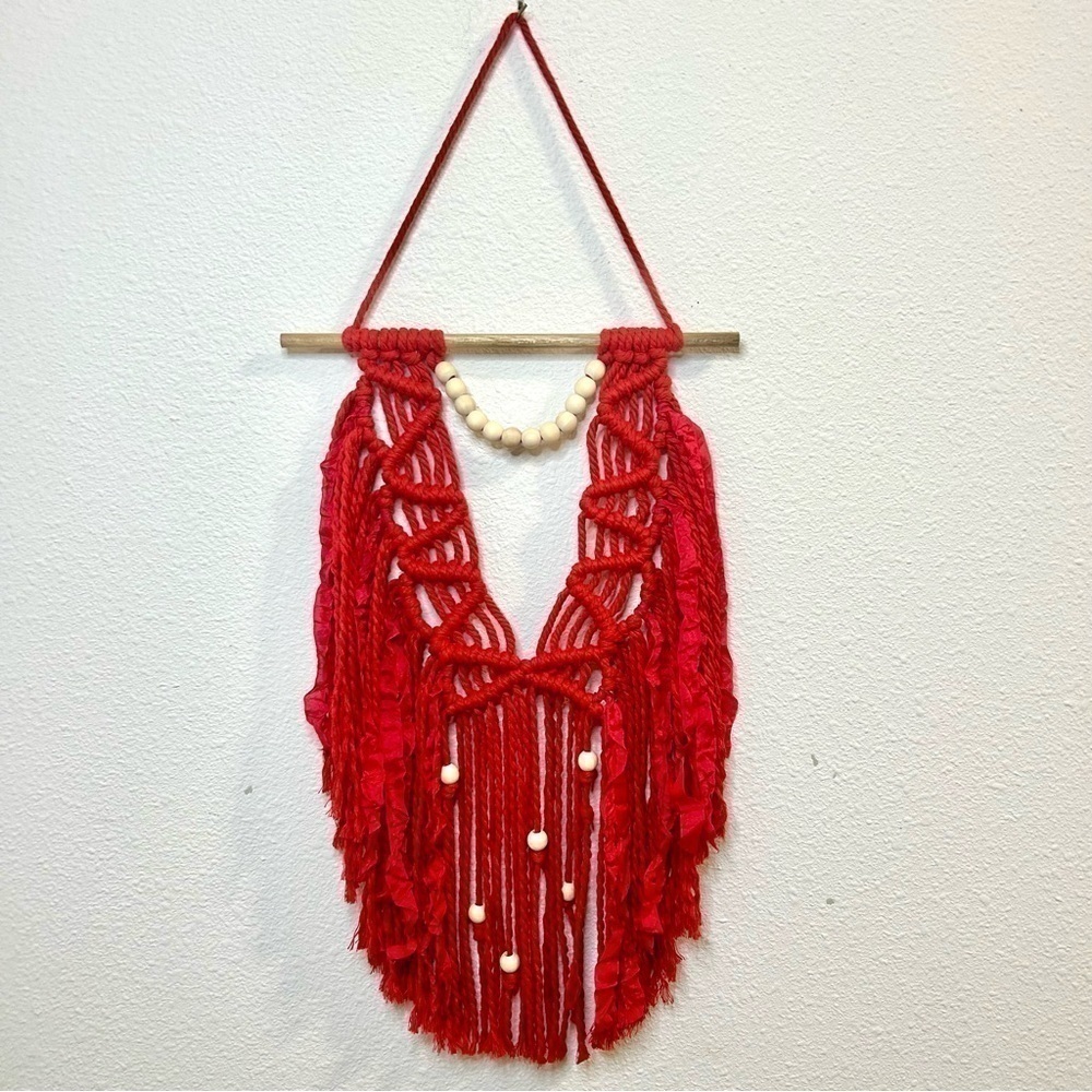 Red Macrame Handmade Boho Wall Hanging